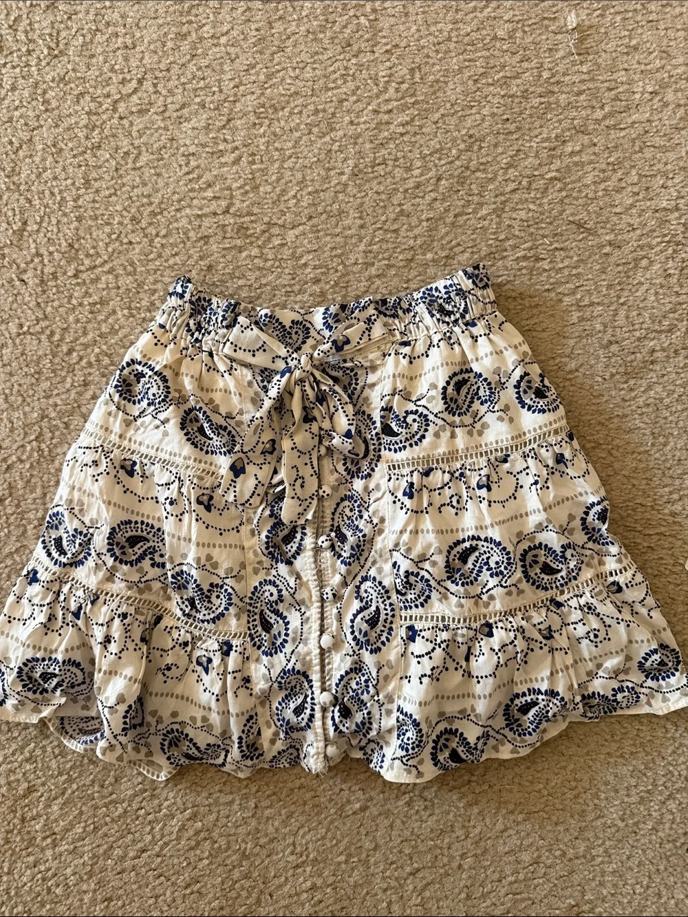 Boho Navy Paisley Tiered Mini Skirt